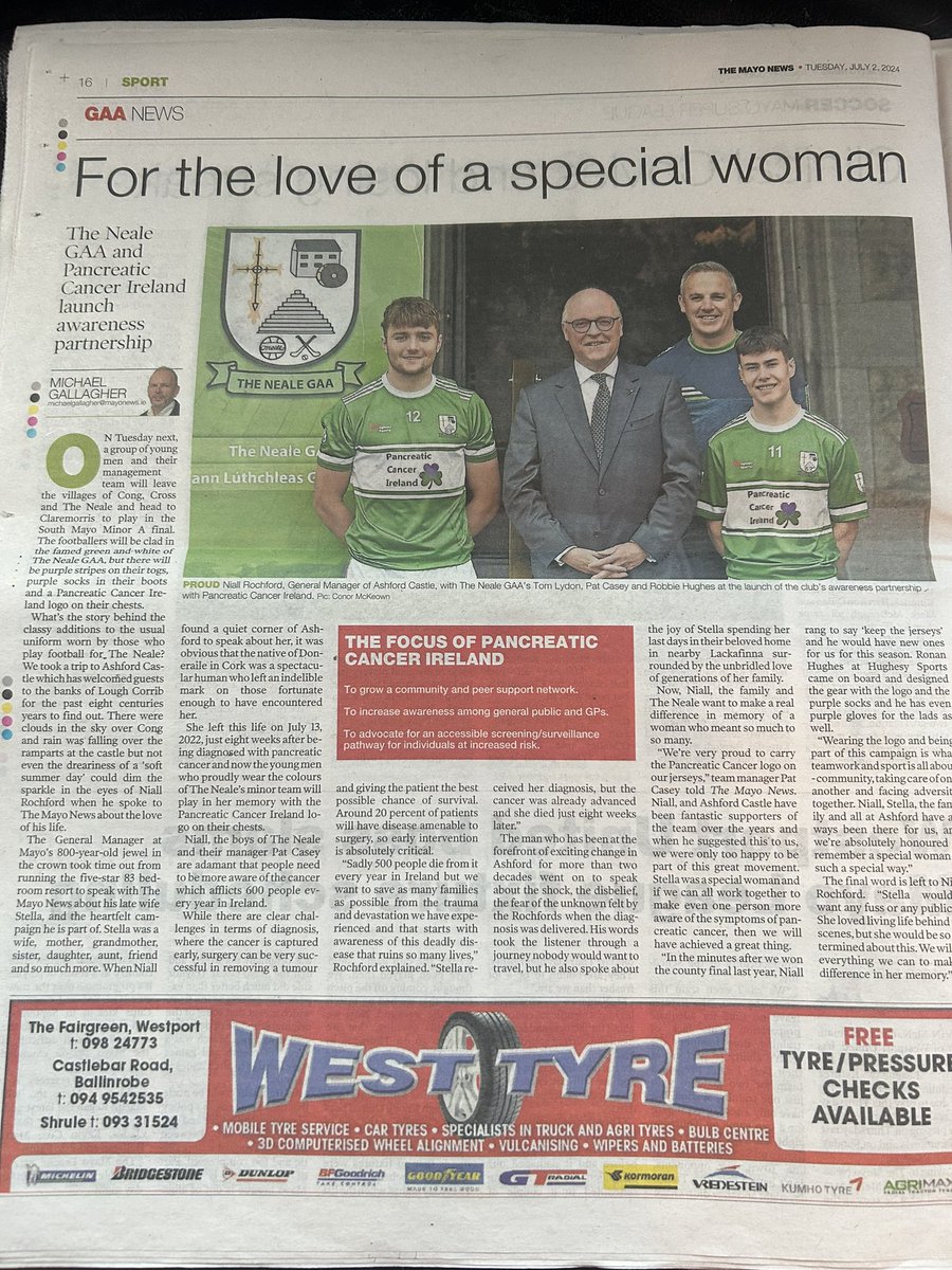 Niall Rochford (@rochfordniall) on Twitter photo โFor the love of Stellaโthank you <a href="/themayonews/">The Mayo News</a> for covering Stellaโs story so sensitively!A huge thank you to <a href="/Thenealegaaclub/">The Neale GAA</a> and particularly <a href="/PatCaseyJnr/">Pat Casey</a> for highlighting and supporting <a href="/pancanireland/">Pancreatic Cancer Ireland</a> and our mission to raise awareness about the disease #pancreaticcancer #5in6 โFor the love of Stellaโthank you <a href="/themayonews/">The Mayo News</a> for covering Stellaโs story so sensitively!A huge thank you to <a href="/Thenealegaaclub/">The Neale GAA</a> and particularly <a href="/PatCaseyJnr/">Pat Casey</a> for highlighting and supporting <a href="/pancanireland/">Pancreatic Cancer Ireland</a> and our mission to raise awareness about the disease #pancreaticcancer #5in6