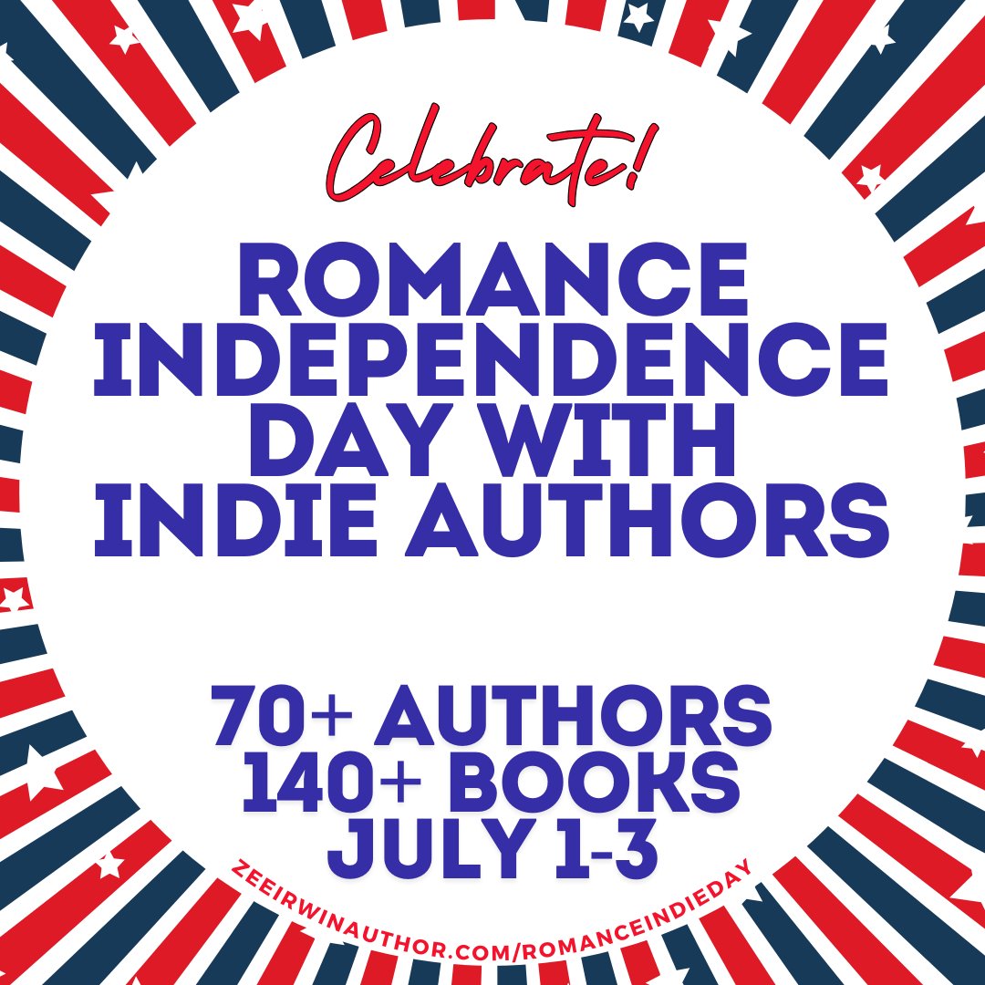 🎉 Last day! 🎉 

It's Romance Independence Day with Indie Authors!

70+ Authors have gotten together to bring you deals on 140+ books, some Fr33, some <a href="/99pennies/">99PeNieS</a>, and others in KU. Something for everyone!

Link =>> zeeirwinauthor.com/romanceindieday

#romancereaders #readingromance
