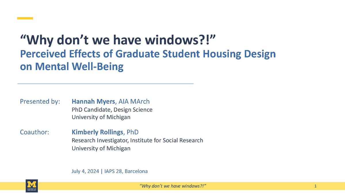 Kim Rollings (@kimrollingsphd) on Twitter photo If attending <a href="/IAPS2024/">IAPS 2024 Conference</a> this week, check out @hew_myers presentation on graduate students' perceived mental well-being and windowless dormitory bedrooms tomorrow, July 4, 9-10:30am in Aula AD-101.
#IAPS2024Conference <a href="/UniBarcelona/">Universitat de Barcelona</a> <a href="/edratweets/">EDRA</a> If attending <a href="/IAPS2024/">IAPS 2024 Conference</a> this week, check out @hew_myers presentation on graduate students' perceived mental well-being and windowless dormitory bedrooms tomorrow, July 4, 9-10:30am in Aula AD-101.
#IAPS2024Conference <a href="/UniBarcelona/">Universitat de Barcelona</a> <a href="/edratweets/">EDRA</a>