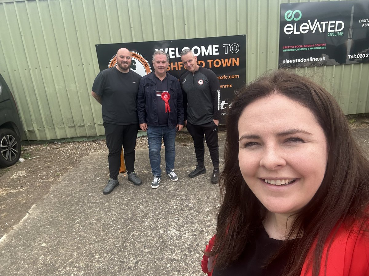 claire_tigher's tweet photo. Great to visit Ashford Town Football Club today to hear about vision for future. A proud community grounds doing so much for sport locally, including with @ashfordtownmx excellent women’s team. Thanks Nick &amp; Neil for showing Cllr Seán Beatty &amp; I around ⚽️ https://t.co/FgCO4phyzW