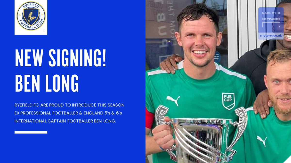 RyefieldFc's tweet image. RYEFIELD FC ARE PROUD TO INTRODUCE THIS SEASON: 

EX PROFESSIONAL FOOTBALLER &amp;amp; ENGLAND 5’s &amp;amp; 6’s INTERNATIONAL CAPTAIN BEN LONG✍️ 

What a signing! Let’s make him feel at home! More huge signings to come, the season is not far away

#Benlong #FromGreenhill #Greatsigning @kcboi88