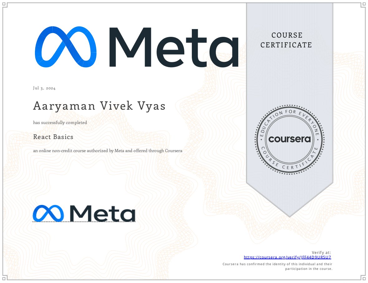 Aaryamancodes's tweet photo. 🚀Day 37 of #buildinginpublic #LearnInPublic #100DaysOfCode 🚀Today, I finished my certification from Coursera(Meta) about React and did my final grade assignment in which I built a calculator! 🧮 🚀
Feeling more confident with React!💪 https://t.co/YdDWtciKsU