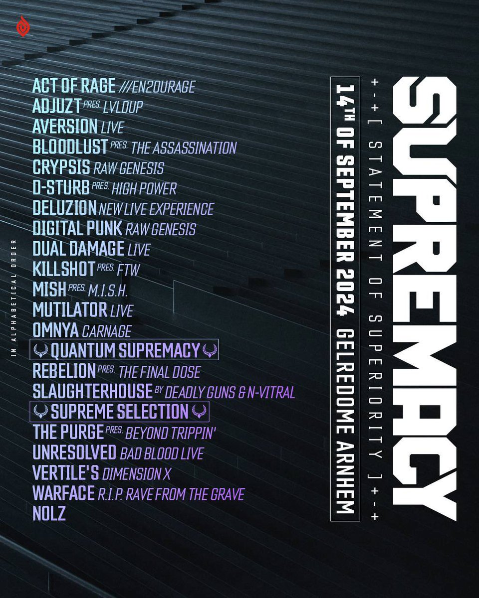 Festseasonmedia's tweet photo. Supremacy ‘Statement of Superiority’
Full Line Up

September 14 https://t.co/wooFly4XxK