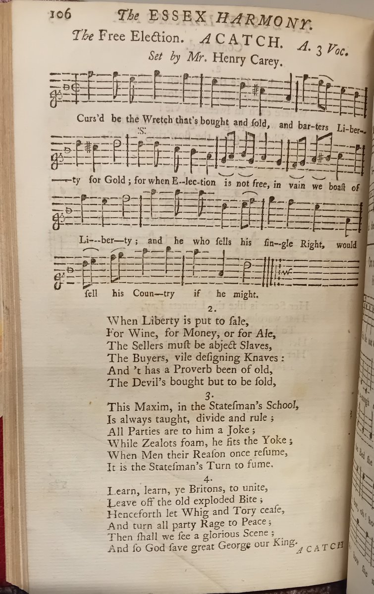 Henry Carey's song 'The Free Election' in this 1767 edition at #GeraldCokeHandelCollection <a href="/FoundlingMuseum/">Foundling Museum</a>. The text still relevant today <a href="/IAML_UK_IRL/">IAML (UK & Ireland)</a> <a href="/MLAGuk/">MLAG</a>