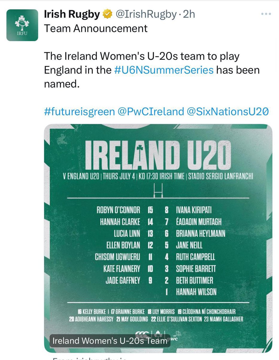 Best of luck to past pupils Hannah Wilson and Tadhg Brophy who have been selected for our 2 Ireland U20’s teams