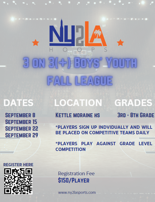 ny2lasports's tweet photo. NY2LA 3 on 3(+) Boys' Youth Fall League Registration is Open!

Don't miss out! 👇🏀🔥 https://t.co/DaN5lxf2rk