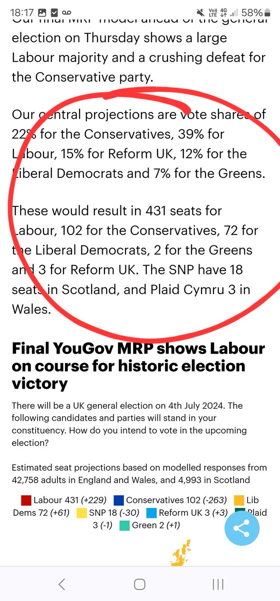 alexzychowski's tweet photo. Final YouGuv poll with votes to seats projection.

We call this farce "democracy."

#proportionalrepresentation 
@MakeVotesMatter https://t.co/90TA2zUVMO