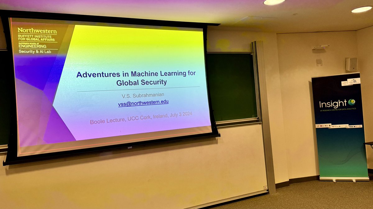 ChrysNgwa's tweet photo. @insight_centre in @UCC is delighted to host the annual #Boole lecture for 2024. This year’s speaker is V.S. Subrahmanian, the Walter P. Murphy Professor of Computer Science and Buffett Faculty Fellow at the Buffett Institute for Global Affairs at Northwestern University. https://t.co/nTRKcVQSOb