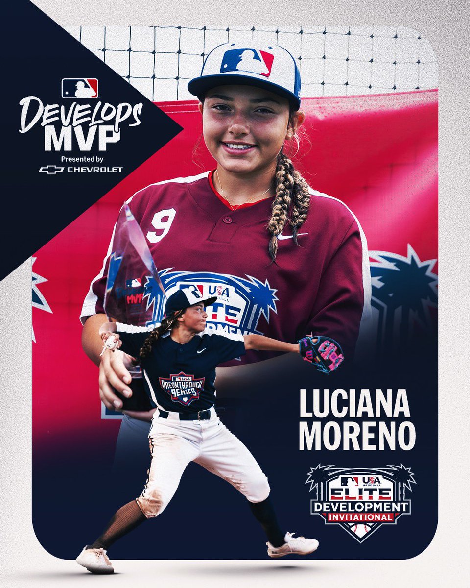 MLBDevelops's tweet photo. Congratulations Luciana Moreno on winning the MLB Develops 2024 EDI Girls Baseball MVP award presented by @chevrolet ‼️ 🏆 https://t.co/bCS8VruiK9