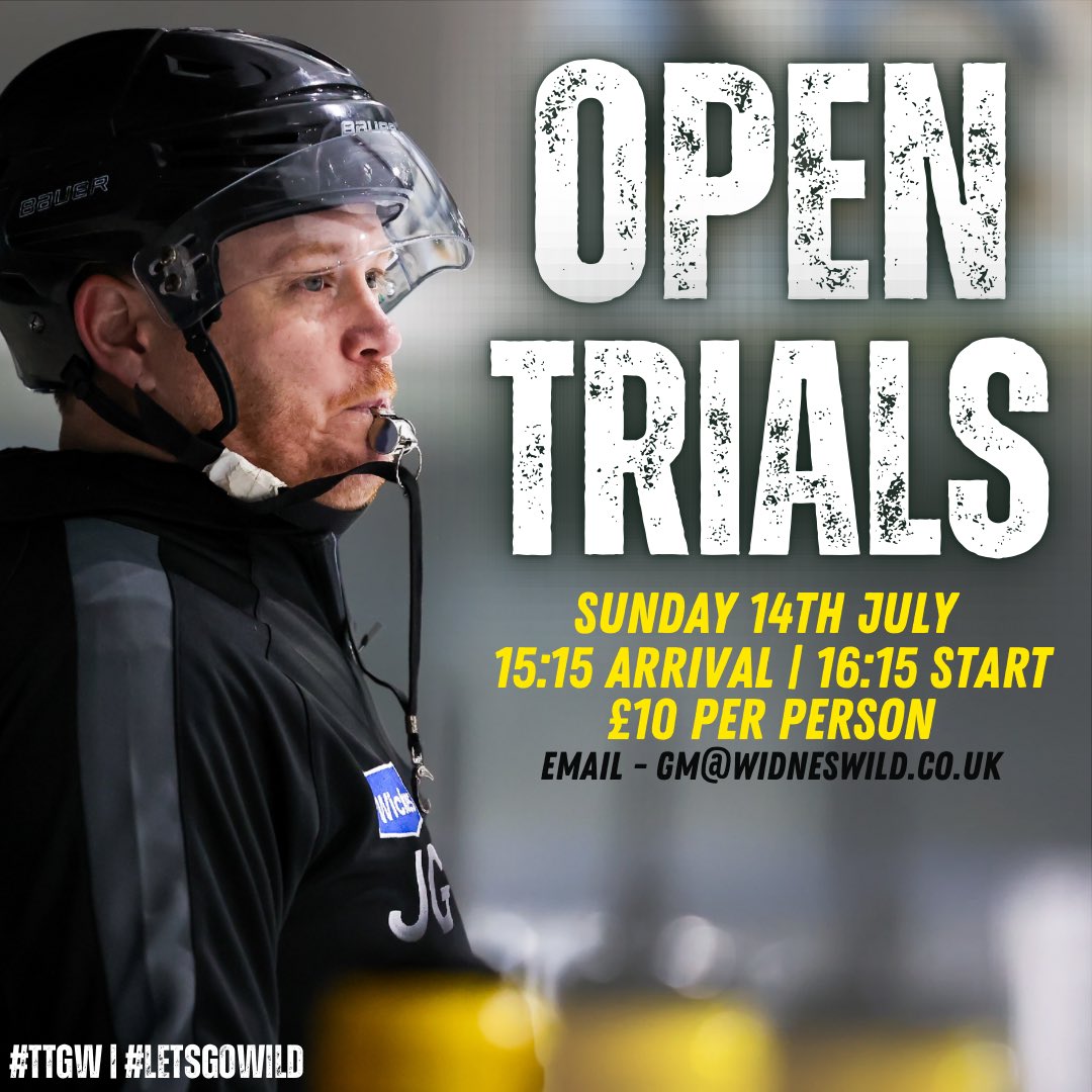 WidnesWild's tweet image. 𝗢𝗣𝗘𝗡 𝗧𝗥𝗜𝗔𝗟𝗦‼️

Here’s your reminder that Widnes Wild will be hosting trials for the upcoming 24/25 season in just 11 days time! 

🗓️ Sunday 14th July 
⏰ 15:15 arrival - 16:15 start 
📍 Planet Ice Widnes 
💵 £10 PP 

#widneswild #icehockey #opentrials #TTGW #letsgowild