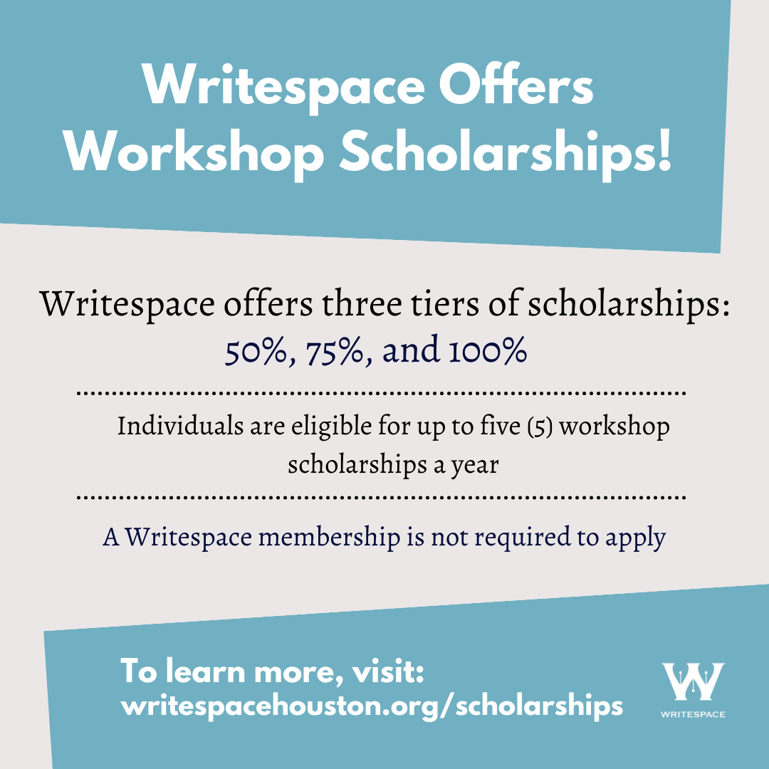 WritespaceHTown's tweet photo. Did you know? We offer three tiers of #workshop #scholarships: 50%, 75%, and 100%. Individuals are eligible for up to 5 a year! Membership not required to apply.
https://t.co/2pvaBhFmy9
#WritingCommunity #WritingLife #HoustonEvents #HTownEvents #HoustonPoets #HTownPoets https://t.co/7bSbdFv3PZ