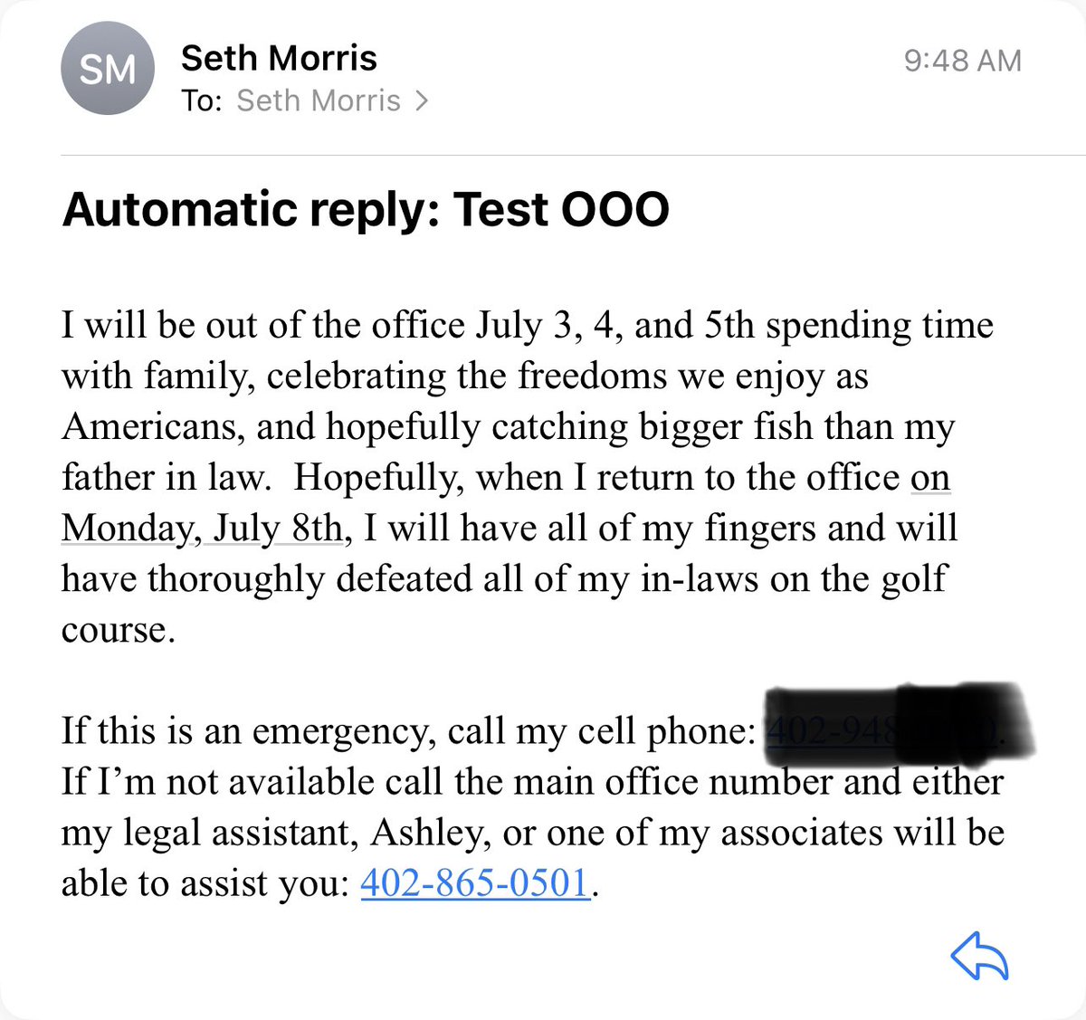 SethMorrisJD's tweet photo. It’s 2024, it’s about damn time we have some fun with our out of office messages https://t.co/ebL9vwIAjS