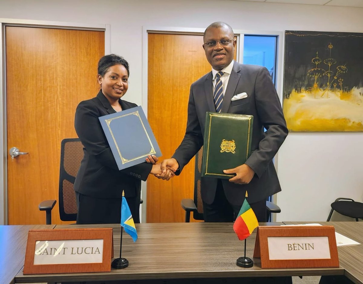 On June 25, Saint Lucia and the Republic of Benin established diplomatic relations. H.E Menissa Rambally🇱🇨 and H.E. Marc Hermanne G Araba🇧🇯 signed the joint communiqué in New York.

Another step forward in deepening relations across the African continent.