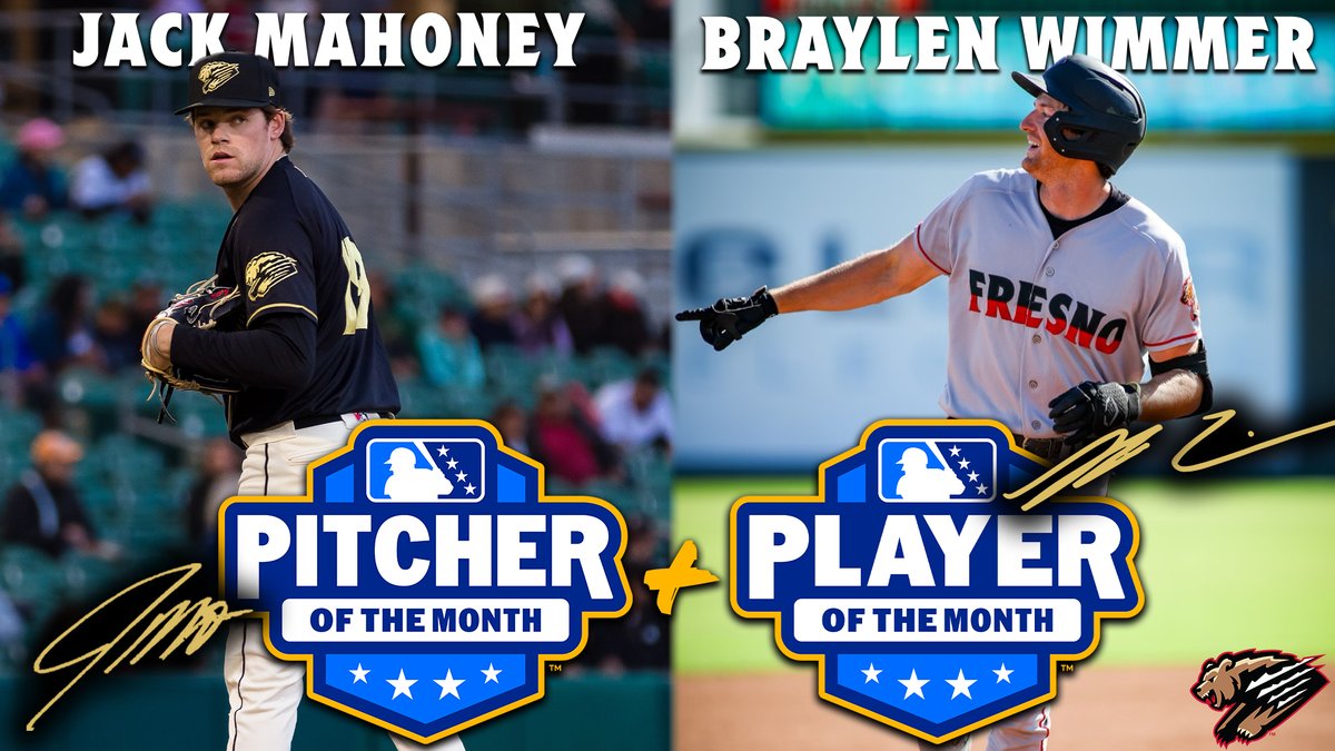 It's a Grizzlies awards sweep!! Congrats to <a href="/braylenwimmer08/">Braylen Wimmer</a> and <a href="/jmahoney_17/">Jack Mahoney</a> on their California League June awards ⚾️ Read more and buy tickets to see them in action at FresnoGrizzlies.com