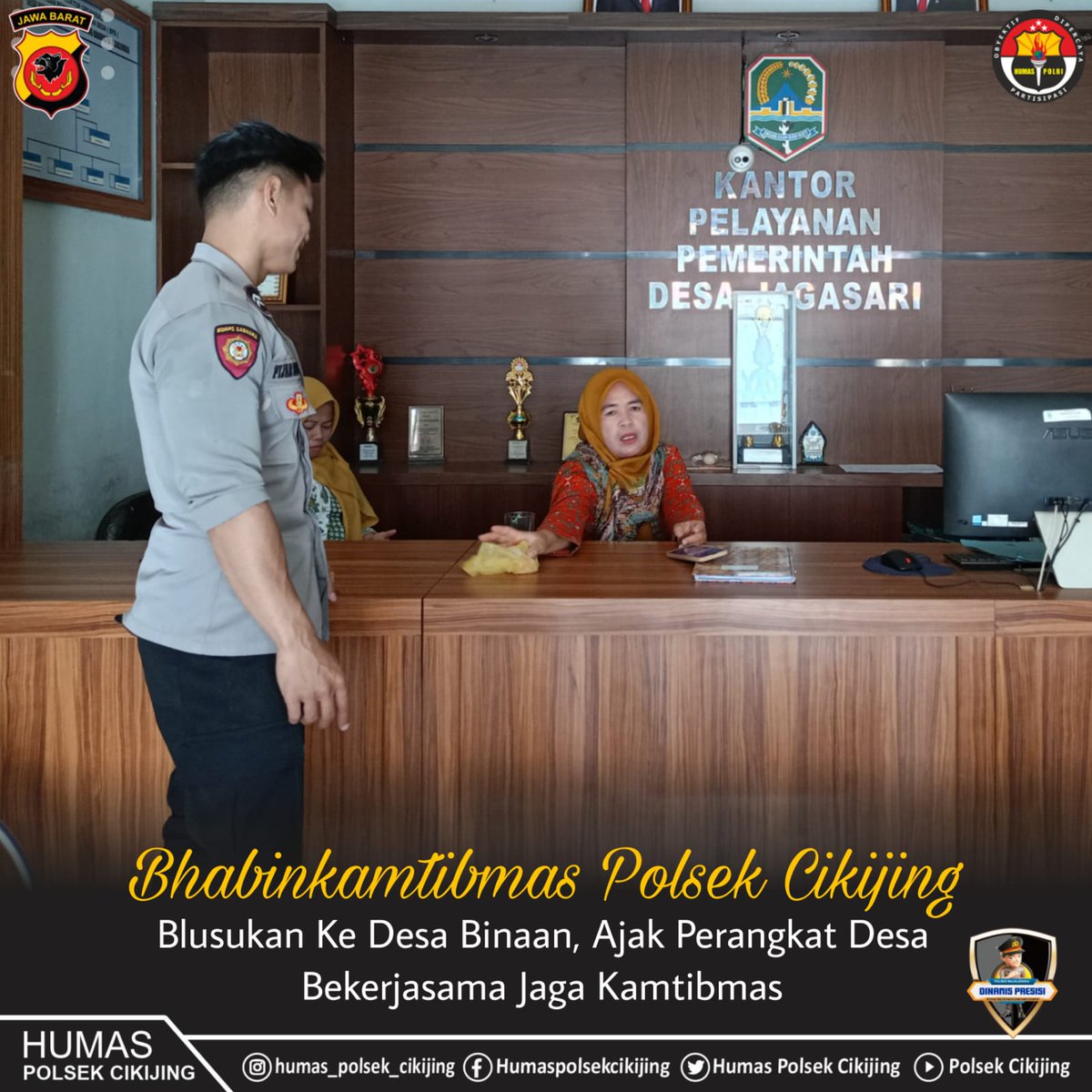ADebby9's tweet photo. Bhabinkamtibmas Polsek Cikijing Blusukan Ke Desa Binaan, Ajak Perangkat Desa Bekerjasama Jaga Kamtibmas
#PolriHumanis, #PolriPresisi, #AyoJagaPersatuandanKesatuanBangsa, #CintaKebhinekaan, #spripimpoldajabar, #Spripim.polri, #Humaspoldajabar, https://t.co/cuJAgHzRPd