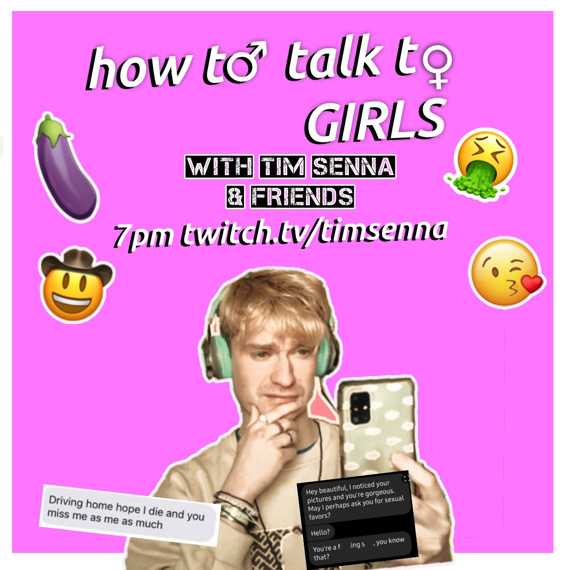 How To Talk To Girls (@talktogirlspod) on Twitter photo We are BACK at 7pm live on Twitch with <a href="/timsenna/">Tim Senna โ๏ธ</a> reacting to some of the worst rizz to ever grace the Internet!
Watch & listen live: twitch.tv/timsenna We are BACK at 7pm live on Twitch with <a href="/timsenna/">Tim Senna โ๏ธ</a> reacting to some of the worst rizz to ever grace the Internet!
Watch & listen live: twitch.tv/timsenna