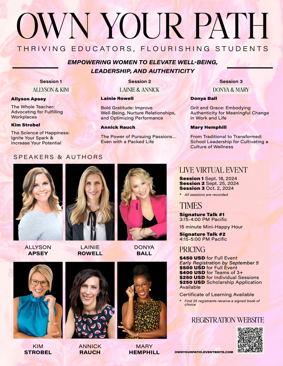 It's here! The event for women, by women.

Own Your Path: Thriving Educators, Flourishing Students

❖ Look at this line-up! I am honored and excited to share and learn alongside these amazing authors and speakers.

❖ Register at ownyourpath1.eventbrite.com

❖ The first 25 to