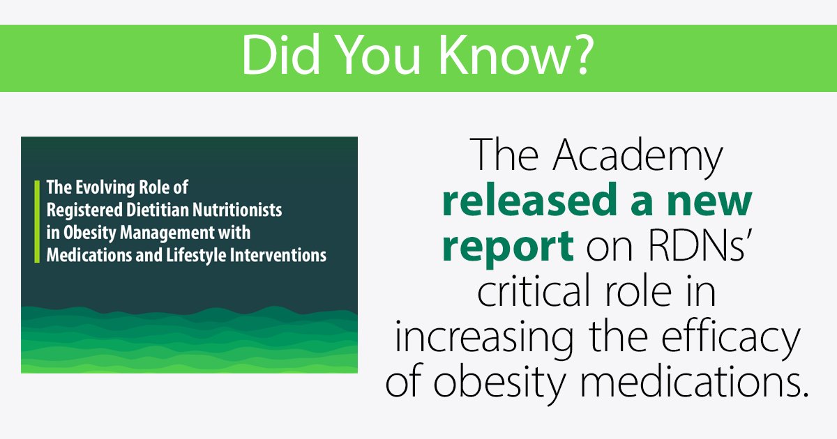 eatrightPRO's tweet photo. Nutrition professionals can and should be key players in helping obesity medication users achieve their health goals. 

📃 Read the Academy’s new report on the importance of lifestyle interventions delivered by RDNs: https://t.co/ff1UgdwlTV

#eatrightPRO #GLP1 #ObesityCare https://t.co/peuivbNiMY