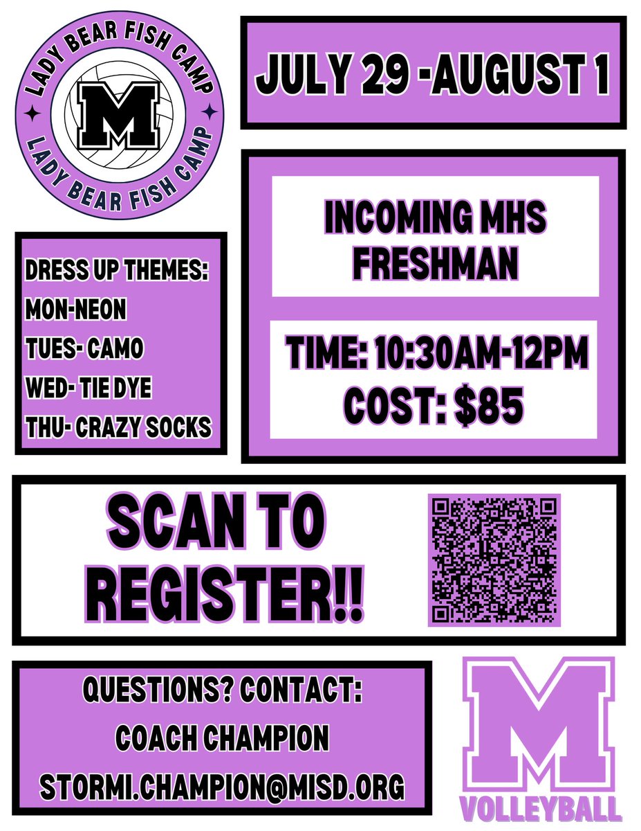 We are less than one month away from camp! Are you an incoming MHS Freshman interested in trying out for volleyball?? Join us at Fish Camp!! 

myschoolbucks.com/ver2/stores/ca…