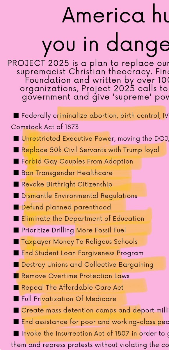 PensiveMusings's tweet photo. #Project2025IsDictatorship #Project2025 #Agenda47
#TraitorTrump #DictatorTrump 
#TrumpIsNotFitToBePresident #DemocratsToSaveAmerica
 
Up close highlighted RE: Project 2025 and Agenda 47. Look closely, as at least one item on #DictatorTrump’s list will personally affect you.⏳😱🗽 https://t.co/mrX7J1ilLM