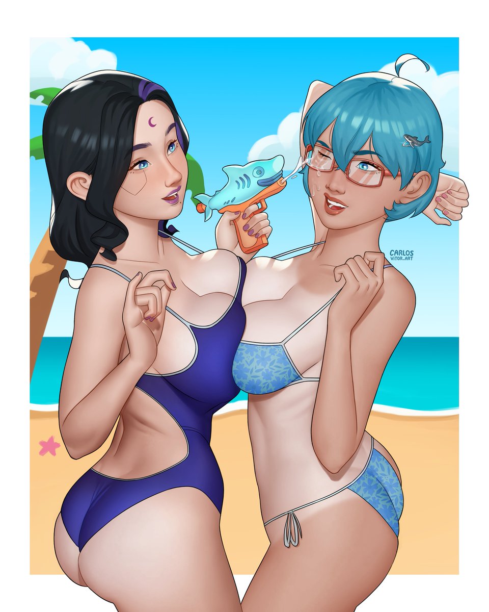 CarlosVitorArte's tweet photo. Recent commission I made for the incredibles @Alewdskiii and @ThySirBlue  Thanks bros!🏖️
This is Blix and Teal enjoying the summer🏝️🔫😳 https://t.co/rMGnl0oimH