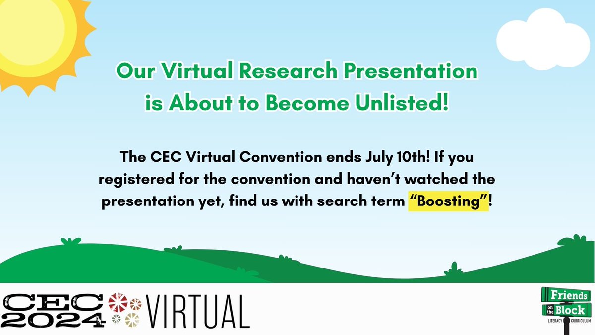 Find the session browser here: cecconvention.org/events/cec-202…

Like and Share for more Friends on the Block content!
#CEC2024 #research #SpecialEducation #earlyyearseducation #strugglingreader #kidsbooks #reading #Presentation