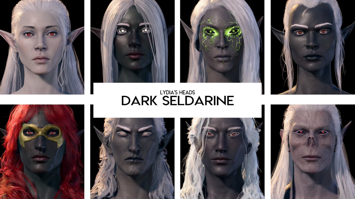 Making #BG3 mods is fun and I'm actually happy enough with this one to share it here. 

I made some presets based on the Drow pantheon, the Dark Seldarine! Drow are, unfortunately, my awful favorite.

Link to Mod &amp; More Pictures Below ⬇️