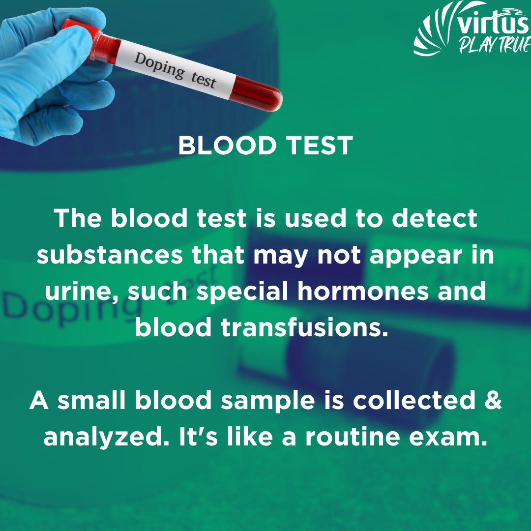 SPORTVirtus's tweet photo. Did you know there are three types of Doping tests-

1️⃣ Urine test 🚽
2️⃣ Blood test🩸
3️⃣ DBS test 💉

Inform yourself and be better prepared for anti-doping tests 🤛

#VirtusSport #CleanSport #IntegrityInSport #AthleteHealth #FairPlay #AntiDopingTests https://t.co/RTfdAZXGQC