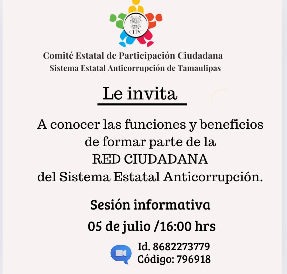 El CPC del Sistema Anticorrupción, estamos trabajando en la integración de la Red Anticorrupción. Así que le invitamos a formar parte de alguna de las subredes.
Ciudadana, Empresarial, Profesionistas, Periodistas y Comunicación, Sociedad Organizada. Asista para mayor información