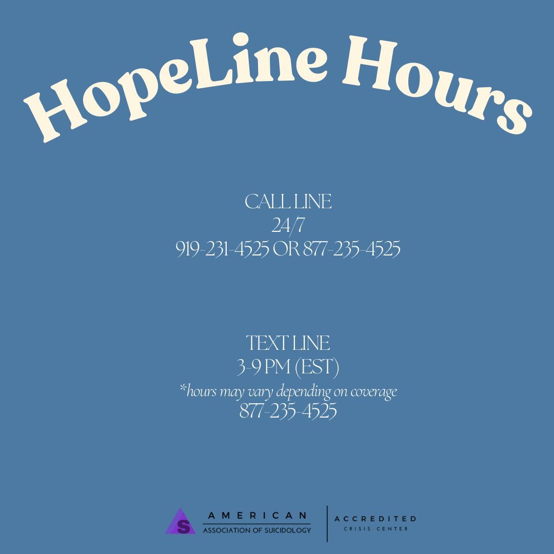 HopeLineNC's tweet image. HopeLine is here for you! Please reach out for support.