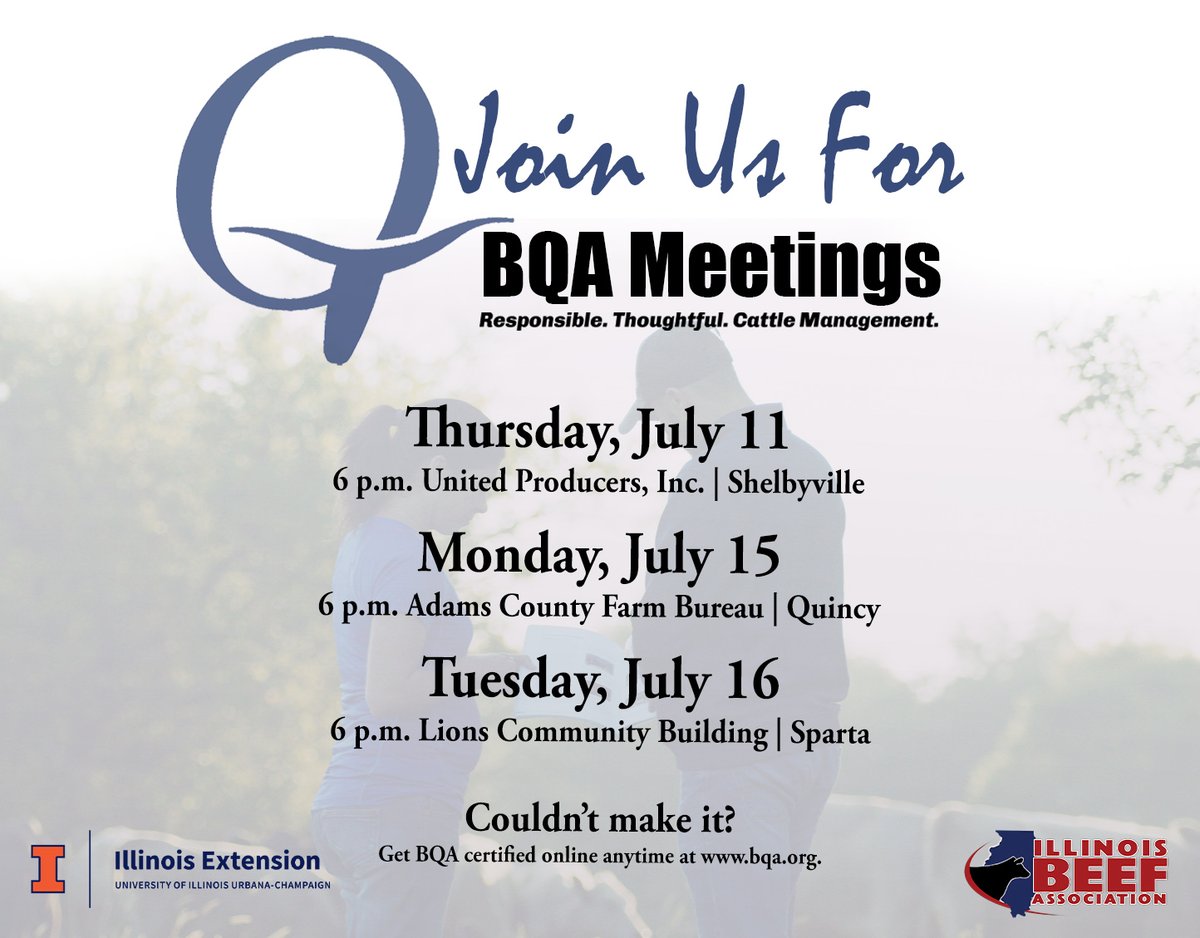 Illinois Beef is offering three summer Beef Quality Assurance trainings this summer! Find one near you!
Register online at illinoisbeef.com/programs-event… or by calling into the IBA office
