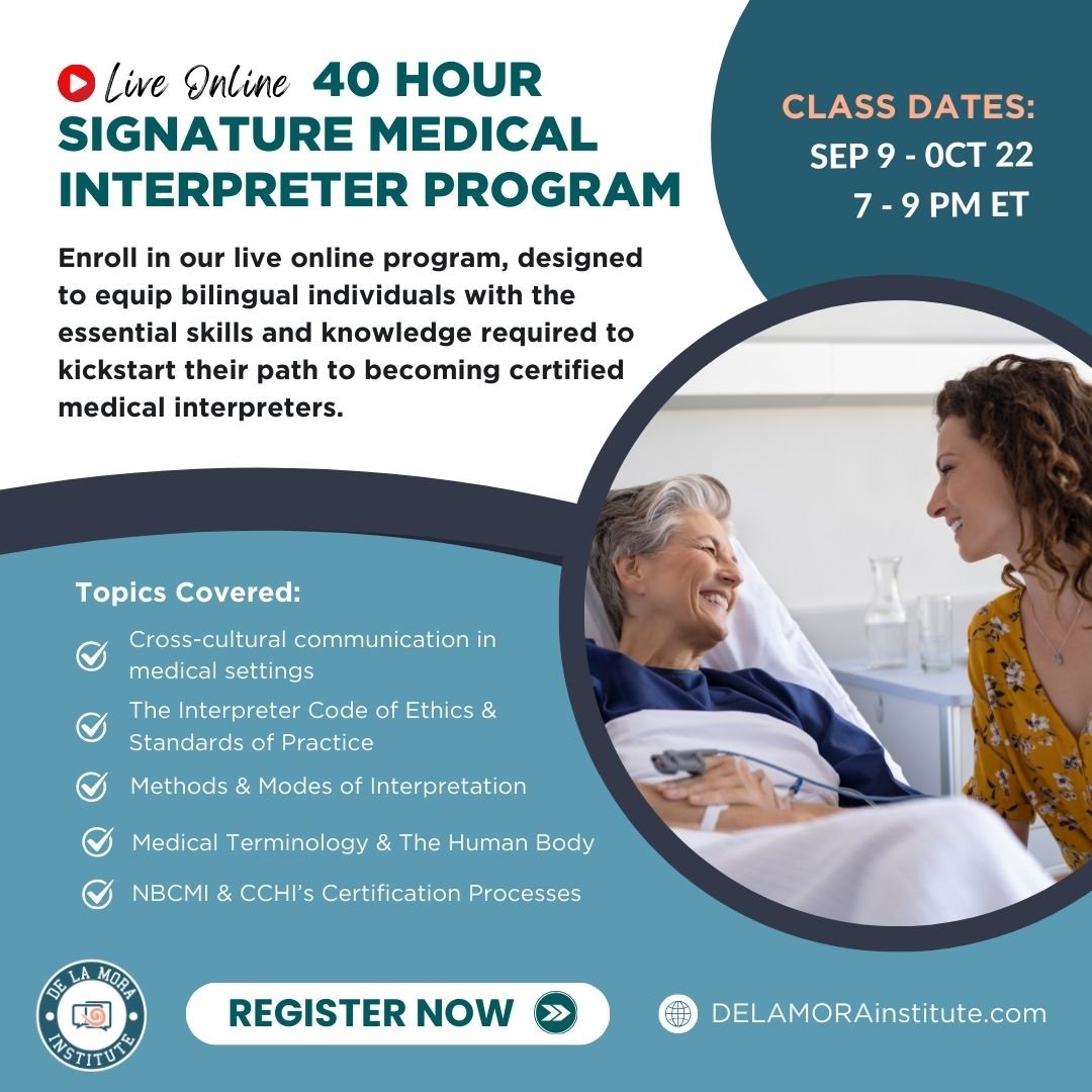 Your Bilingual skills can save lives! Enroll now in our 40 Hour Signature Medical Interpreter Program and step towards a rewarding healthcare career in interpreting. Link in bio! 📚

#MedicalInterpreter #HealthCareInterpreter #CHI #CMI #InterpreterTraining #BilingualCareers