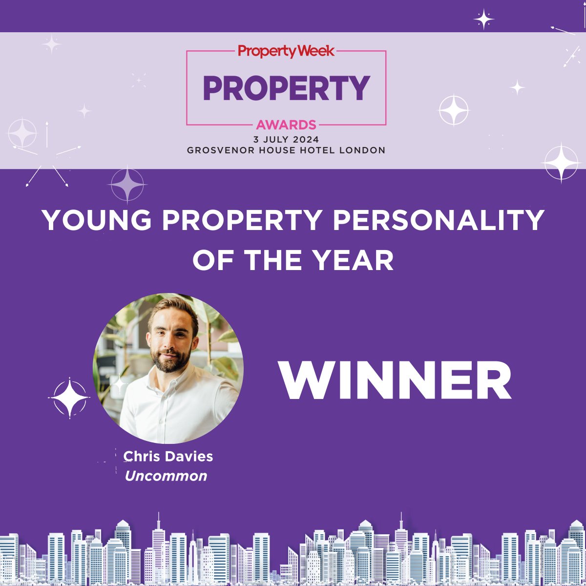 PropertyAwards's tweet photo. 🏆 Our first category this evening at #PropertyAwards is the ‘Young Property Personality of the Year ’

Congratulations to Chris Davies, Uncommon! Chris has noticeably shown entrepreneurial spirit &amp; clear drive. 

&amp;a big congratulations to the Highly Commended David Searle, HSPG! https://t.co/wyMRcdYKcz