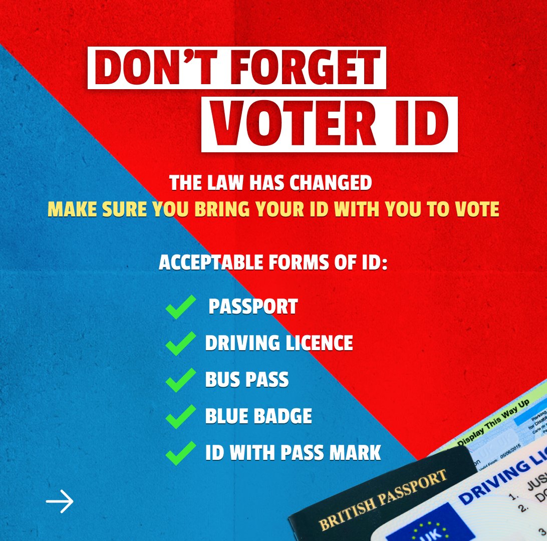 RestIsPolitics's tweet image. 💥 TODAY IS THE DAY 💥

If you haven't already voted and plan to go to a polling station - make sure you bring your I.D. with you.

⏰ Polling stations will be open 7am to 10pm.