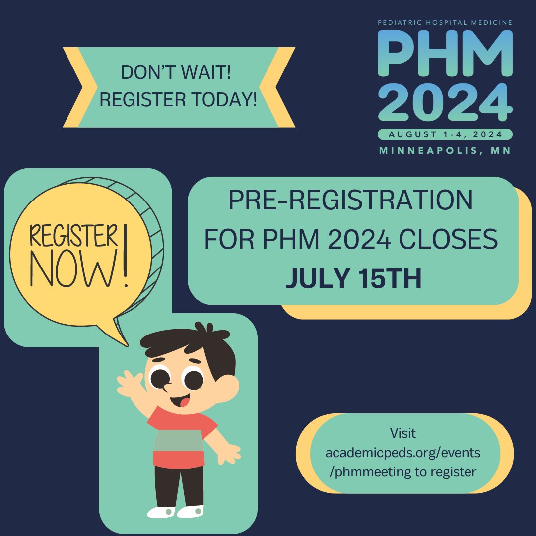 Register today for the 2024 PHM conference!! Pre-registration deadline is 7/15! On site registration will be available for an additional fee. Visit academicpeds.org/events/phmmeet… to register!

#PHMConf #PHM24 #WeArePHM