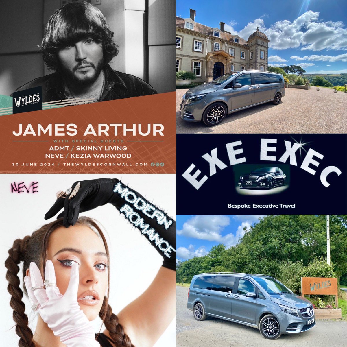 Exe_Exec's tweet image. We had the absolute pleasure of transporting both the awesome ‘James Arthur’ &amp;amp; NEVE from the lovely Fowey Hall Hotel to the fantastic Wyldes Festival near Bude..

Great to you have on board and good luck with the rest of your tour! 🙂