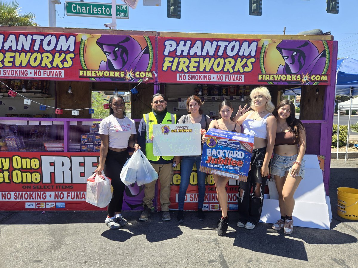 Day #6: 4th of July eve! Only two days to get your #PhantomFirework deals and become our next #bigspender...Thank you to Miguel and Paula for Purchasing the #BackyardJubilee box!
We are Open Today until 9:30pm
Back at it tomorrow morning at 9:30am until everything is gone.