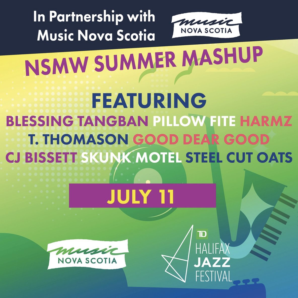 Wendy Phillips PR (@wendyphillipspr) on Twitter photo JUST ADDED TO <a href="/HFXJazzFest/">Halifax Jazz Festival</a> 📣
NSMW Summer Mashup in partnership with <a href="/musicnovascotia/">Music Nova Scotia</a>! Featuring <a href="/BlessingTangban/">Dr. Blessing Tangban, Ph.D</a>, <a href="/pillowfitemusic/">Pillow Fite</a>, HARMZ, T Thomason, <a href="/gooddeargood_/">Good Dear Good</a>, CJ Bissett, Skunk Motel & Steel Cut Oats at the Seahorse Tavern 🎙️🎶
Get tickets here: tixr.com/groups/halifax… JUST ADDED TO <a href="/HFXJazzFest/">Halifax Jazz Festival</a> 📣
NSMW Summer Mashup in partnership with <a href="/musicnovascotia/">Music Nova Scotia</a>! Featuring <a href="/BlessingTangban/">Dr. Blessing Tangban, Ph.D</a>, <a href="/pillowfitemusic/">Pillow Fite</a>, HARMZ, T Thomason, <a href="/gooddeargood_/">Good Dear Good</a>, CJ Bissett, Skunk Motel & Steel Cut Oats at the Seahorse Tavern 🎙️🎶
Get tickets here: tixr.com/groups/halifax…