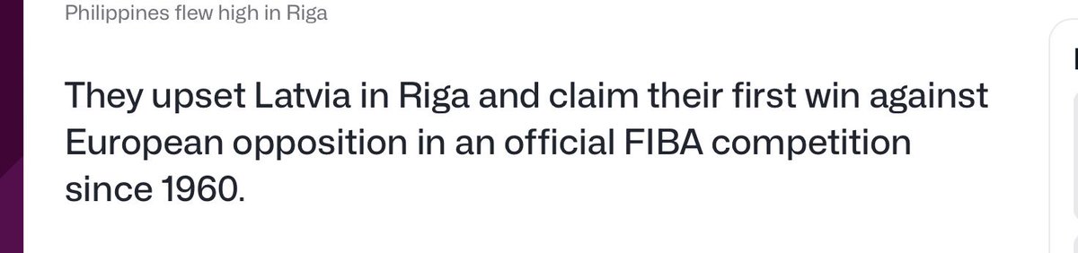 TedDaHead's tweet image. History nga talaga ginawa ng Gilas Pilipinas, first win against a European team in an official FIBA tournament

That is a 64year drought, congrats to Tim Cone and Gilas
#gilas #pilipinas #brownlee #history