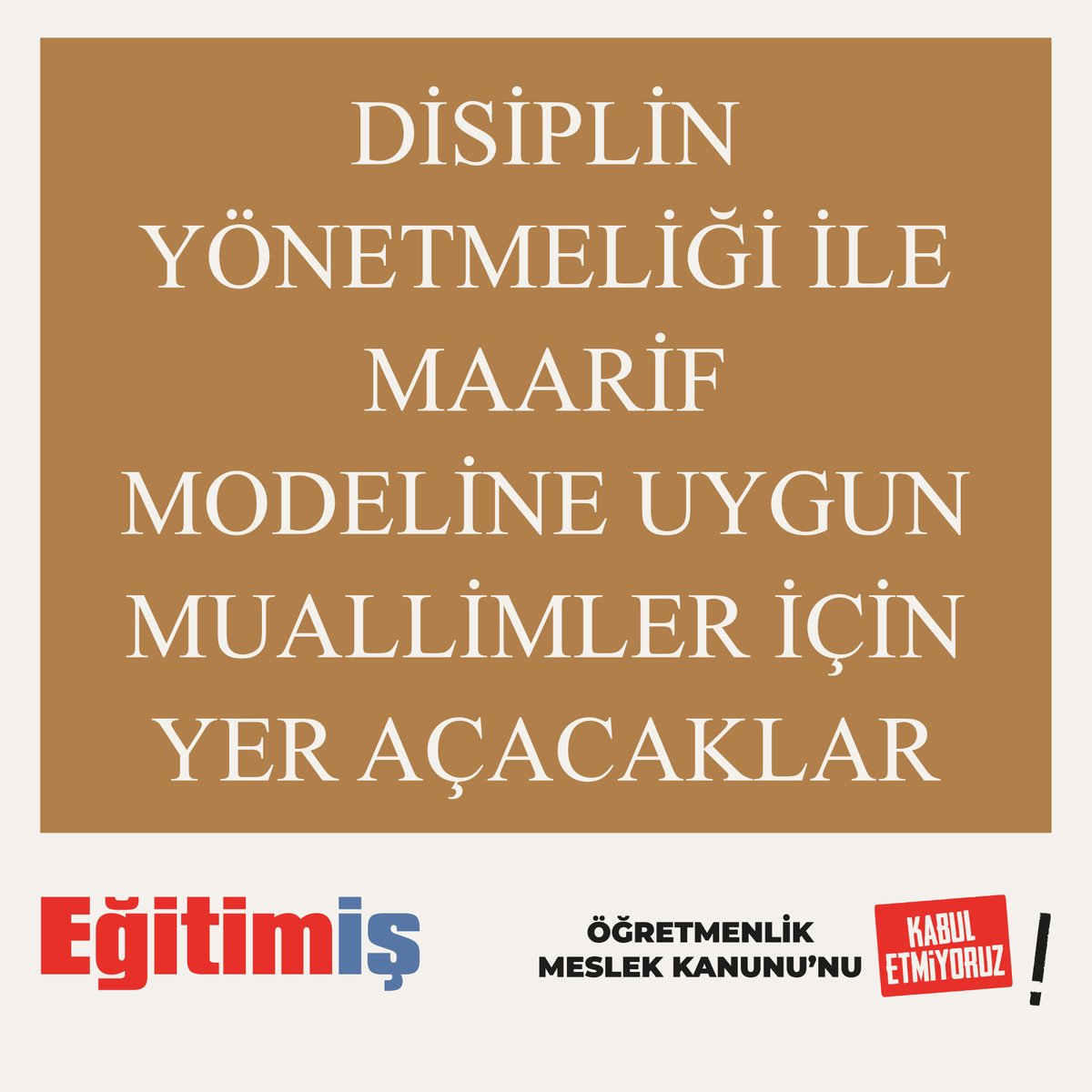 Disiplin Yönetmeliği ile Maarif Modeline uygun muallimler için yer açacaklar.
#ÖMKgeriçekilsin