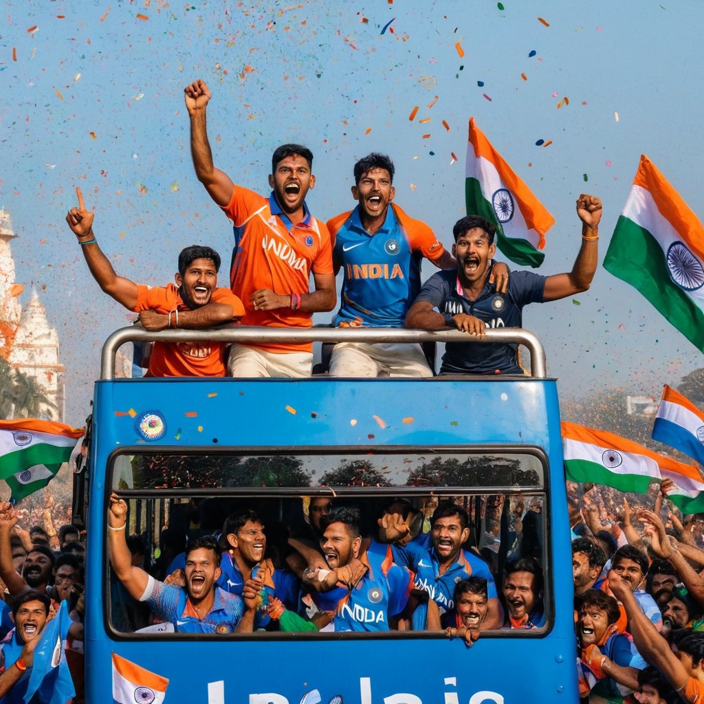 yshraj_'s tweet photo. I tried generating some celebratory images of the Indian team’s #T20WorldCup victory using AI. Here’s a sneak peek of it!! 🇮🇳✨
#TeamIndia #WorldCupChampions #AIArt https://t.co/UTnpoeOlLm