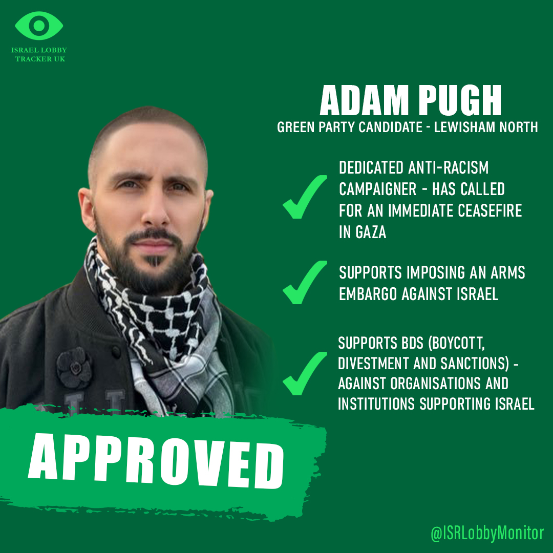ISRLobbyMonitor's tweet photo. @AdamPugh runs for the @TheGreenParty in Lewisham North.
He is a consistent supporter of the Palestinian cause and is a resident of Lewisham who can bring much needed change to his Constituency.
Vote for Adam on July 4th.
#AdamPugh #GreenParty #LewishamNorth https://t.co/Vw1wqz54aB