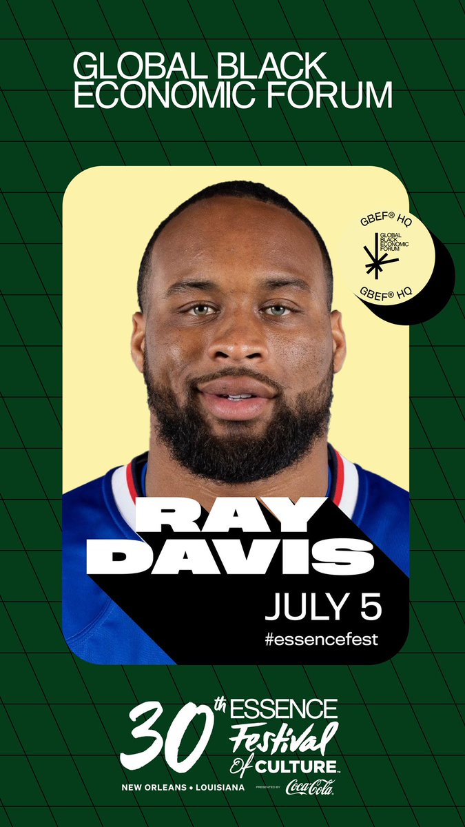 Re'Mahn Davis (@ray_davis07) on Twitter photo I'm excited to announce that I am speaking at the Global Black Economic Forum @ Essence Fest. You can livestream the panel on essence.com on July 5, at 11am, CST.
<a href="/BBBSA/">Big Brothers Big Sisters of America</a> <a href="/GBEF_/">Global Black Economic Forum</a> #ESSENCEFest30 #GBEFHQ I'm excited to announce that I am speaking at the Global Black Economic Forum @ Essence Fest. You can livestream the panel on essence.com on July 5, at 11am, CST.
<a href="/BBBSA/">Big Brothers Big Sisters of America</a> <a href="/GBEF_/">Global Black Economic Forum</a> #ESSENCEFest30 #GBEFHQ
