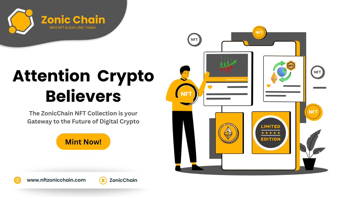Attention art lovers &amp; #crypto believers!  The ZonicChain #NFT Collection is your gateway to the future of digital Crypto. ️ Mint an NFT, become part of a vibrant community, &amp; enjoy exclusive benefits like #airdrops, free points, &amp; early access to upcoming projects.  Don't miss