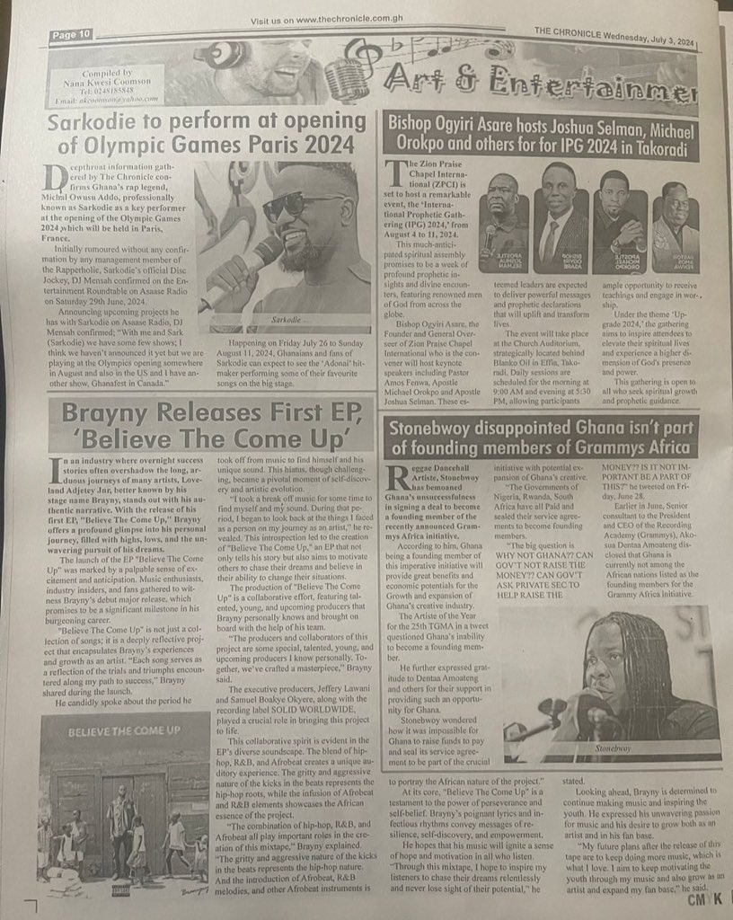 My debut EP “ Believe The Come Up” up in today’s national newspaper “The Chronicle”.