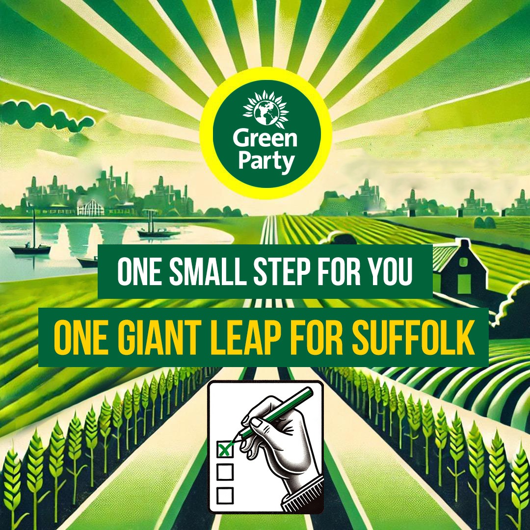 Tomorrow you could elect the first <a href="/TheGreenParty/">The Green Party</a> MP in the East of England  We already have the 1st Green district council in the Northern Hemisphere!

Make your X count 

#votegreen2024 #burystedmunds #stowmarket #suffolk #renewables #solarpower #ge2024 #generalelection2024