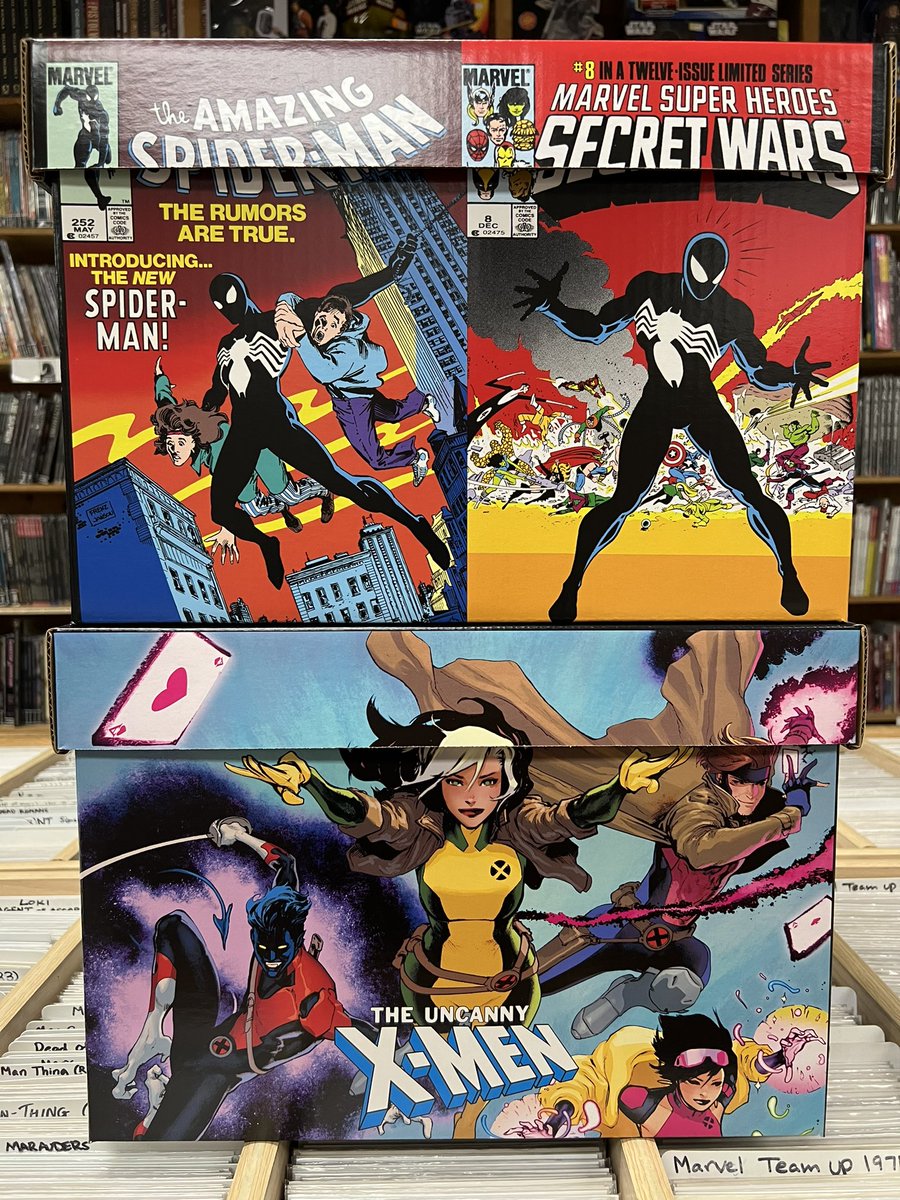 ComicsTnT's tweet image. New Marvel comic boxes! Black Suit Spider-Man! Uncanny X-Men! $12.99 each! 😀 #comicbox #marvelcomics #amazingspiderman #spiderman #uncannyxmen #xmen #comicstoonsntoys #tustincalifornia #secretwars