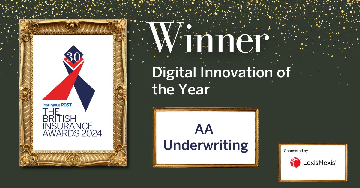 Insurance_Post's tweet image. The Digital Innovation of the Year Award goes to AA Underwriting! @TheAA_UK   Sponsored by @LexisNexisRisk #BIA2024