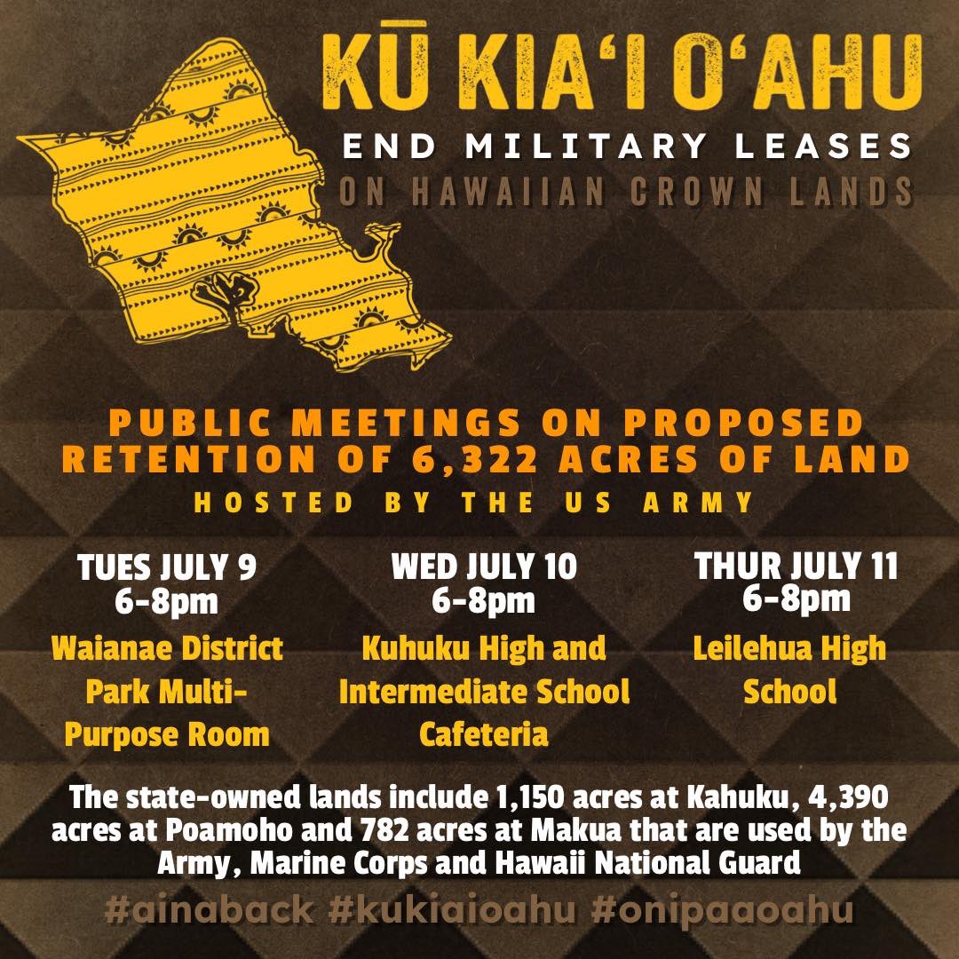 kalahuihawaii's tweet photo. The time has come to raise our voices. This is part 1 of the Army’s attempt to renew their leases (set to expire in 2029) of stolen Hawaiian Kingdom lands. Stay tuned and please use the hashtag #kukiaioahu
#ainaback #kukiaioahu #onipaaoahu https://t.co/DMitCdVCJe