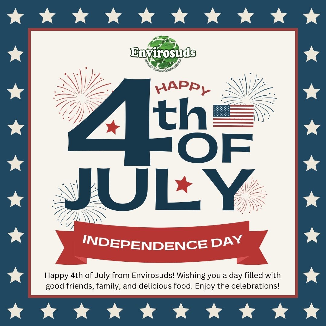 EnvirosudsClean's tweet photo. Happy 4th of July from Envirosuds! Wishing you a day filled with good friends, family, and delicious food. Enjoy the celebrations and stay safe! #FourthOfJuly #IndependenceDay https://t.co/Onb3DVeZNO